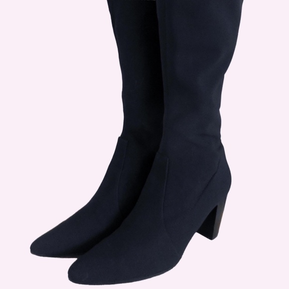 Donald J Pliner Women's Made in Italy Black Tall Stretch Fabric Heeled Boots EUC - Picture 4 of 8